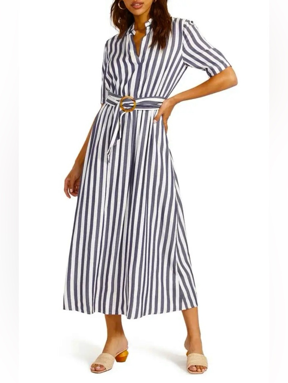 T Tahari belted striped dress